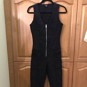 Guess V Neck black denim stretch jumpsuit/catsuit